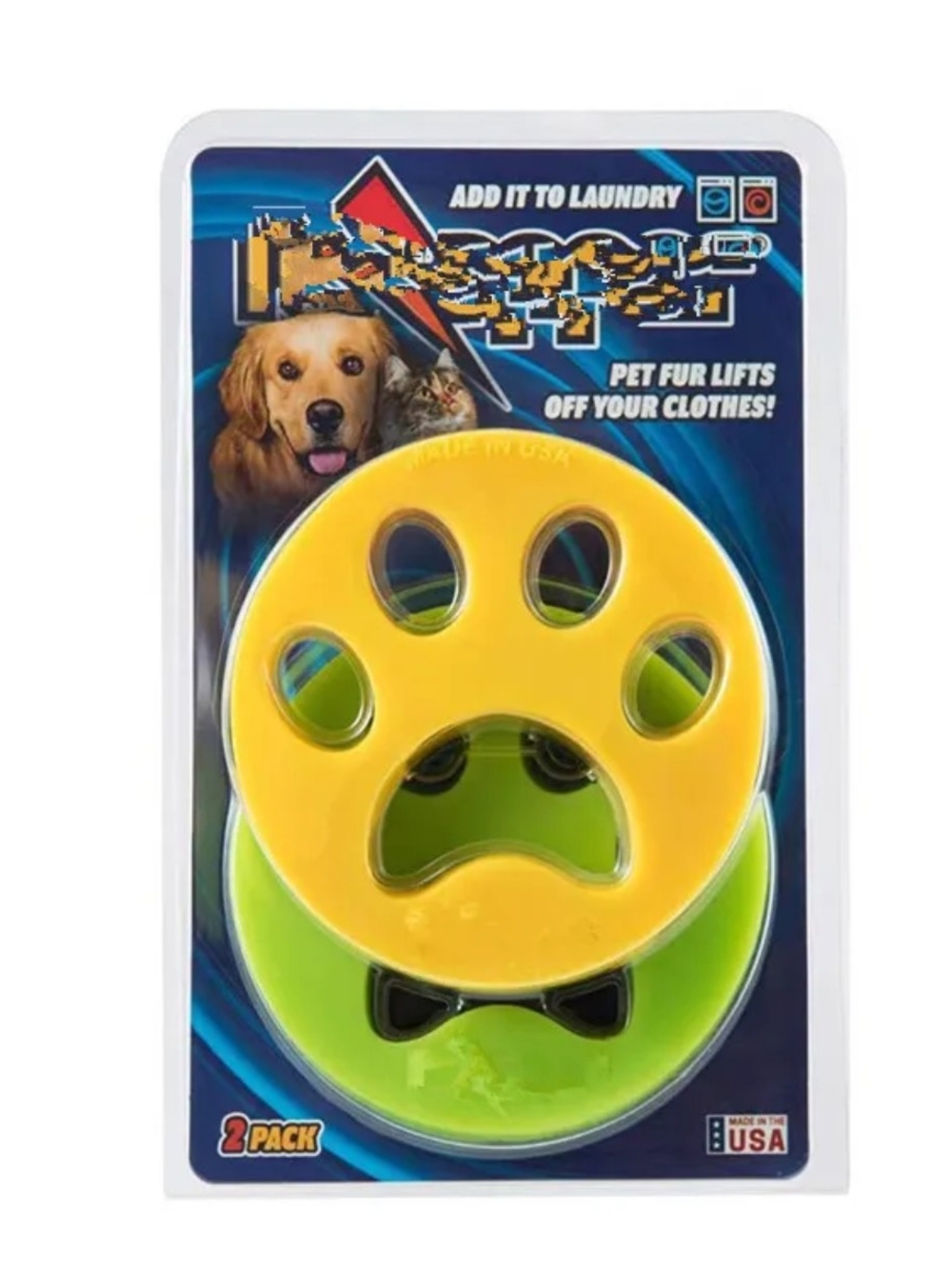 FurZapper Yellow & Green Dog Paw Laundry Fur Lifter - 2 Pack